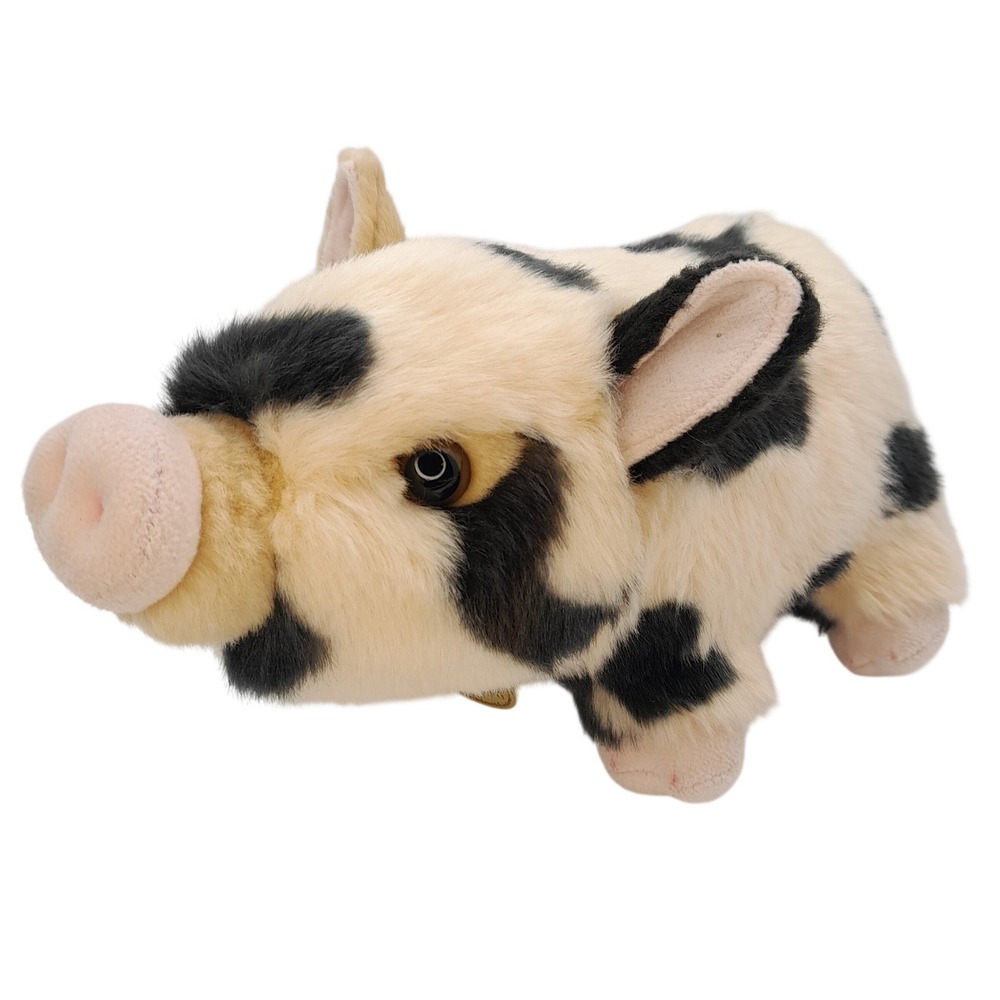 Aurora Miyoni Spotted Pig Plush Realistic Stuffed Animal Black Cream Piglet Toy